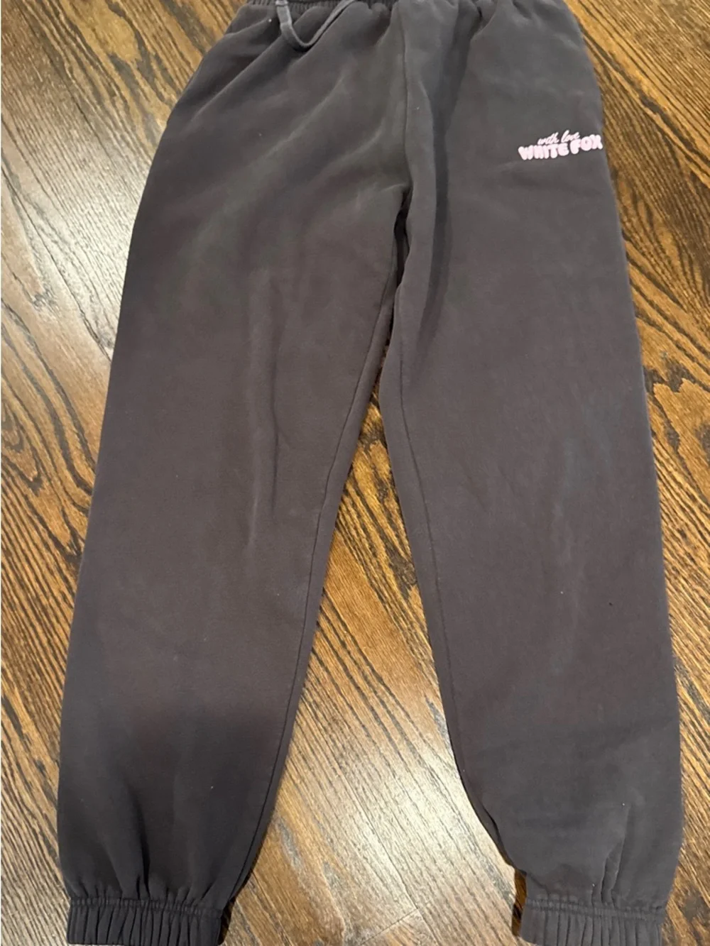 White Fox Boutique charcoal grey Jogger Pants with Pink Logo - Picture 6 of 9